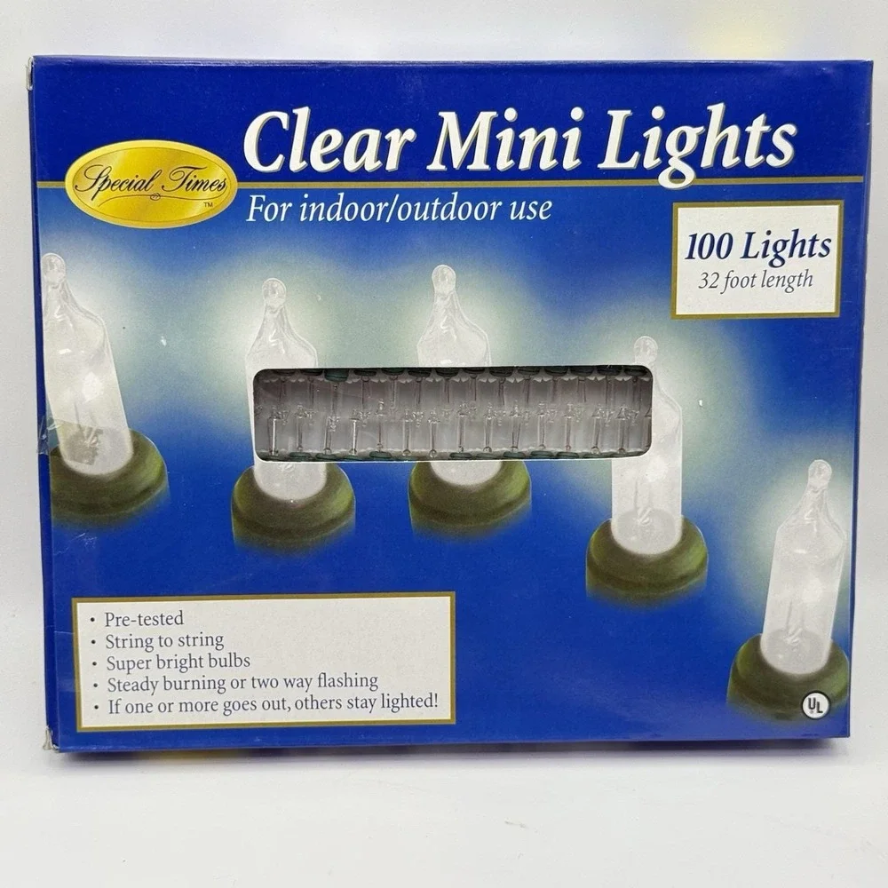 VTG Special Times Clear Mini Lights 100 Ct Indoor Outdoor String 32ft NOS Holida